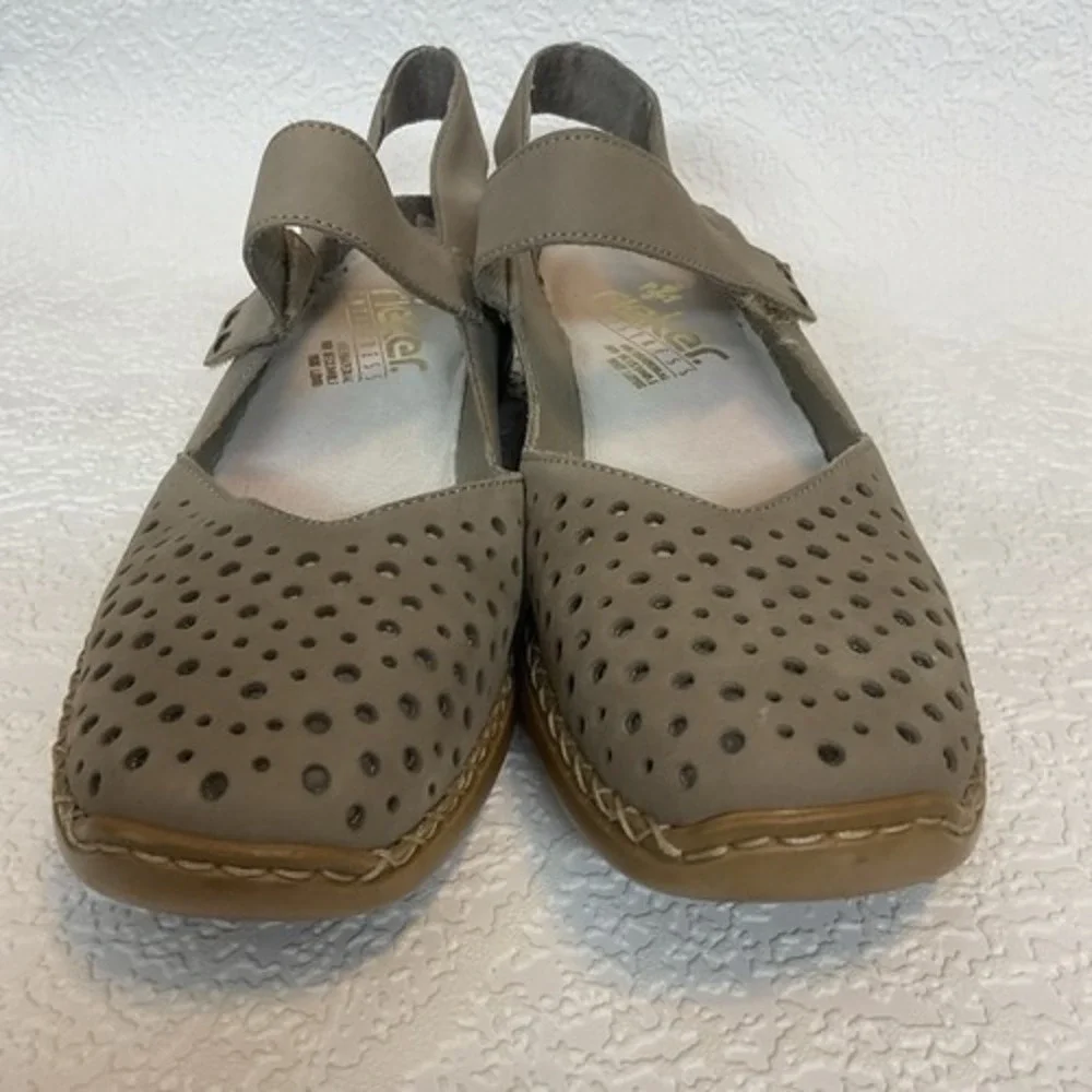 Rieker Tan‎ Closed Toe Slingback Perforated Mary Jane Sandals Women 41/US10-10.5